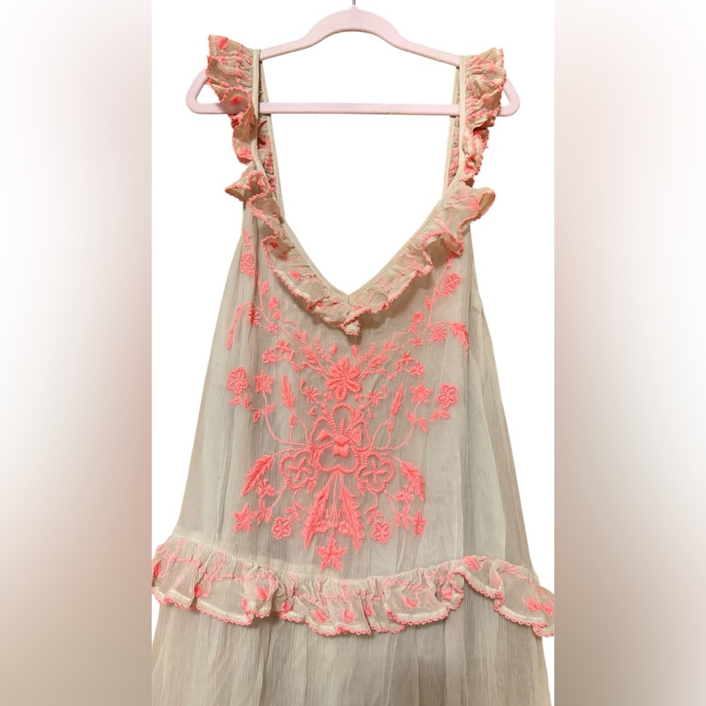 Free People Embroidered Maxi Dress Boho Ruffle Floral Size S - Picture 11 of 15